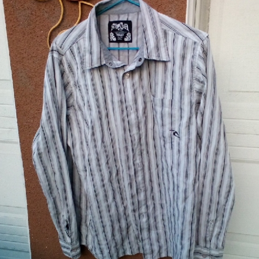 Rip Curl Men's Striped Gray Shirt. Large